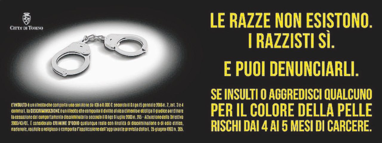 Copertina di “Denuncia i razzisti”, campagna su tram e bus dell’Appendino