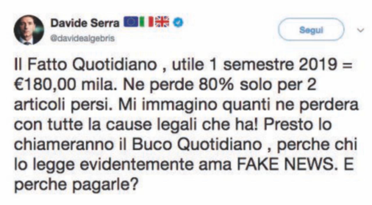 La Società editoriale Il Fatto replica alle scorrettezze di Davide Serra