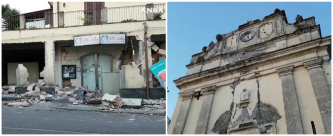 Copertina di Terremoto a Catania, il risveglio dopo le scosse tra edifici distrutti e strade danneggiate: le immagini