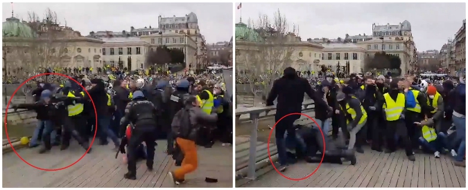 Copertina di Gilet gialli, scontri con la polizia a Parigi: agente preso a calci dai manifestanti. Il video