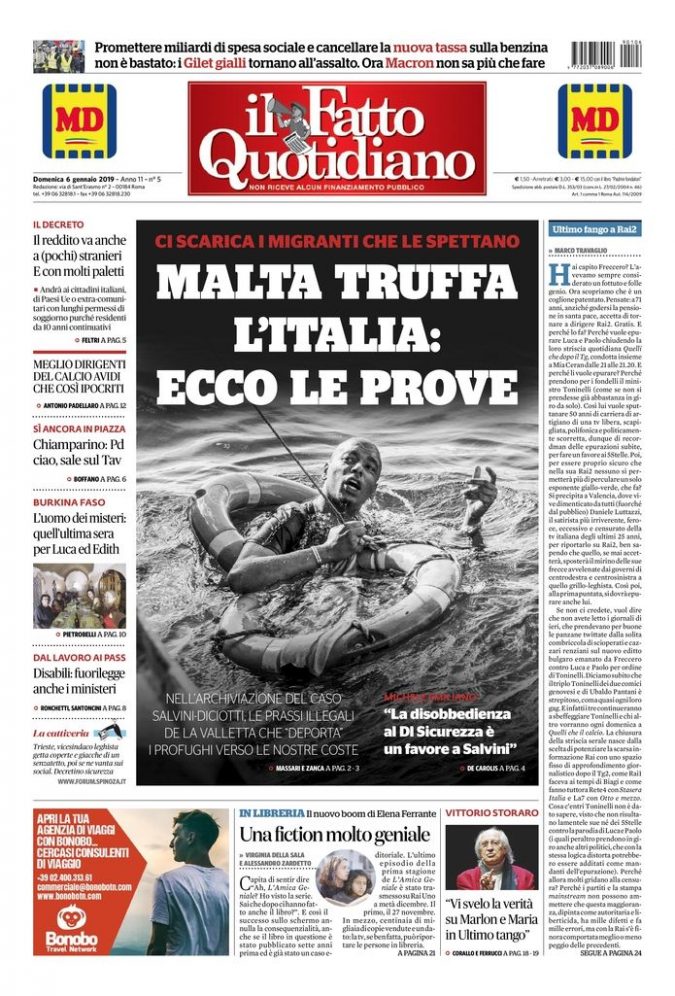 Copertina di domenica 6 gennaio 2019