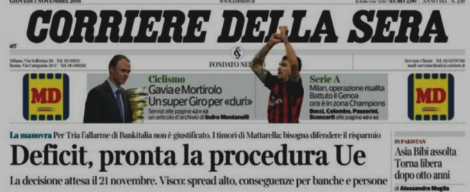 Corriere della Sera, il corrispondente accusa il direttore: “Notizia inesistente in prima su procedura infrazione Ue-Italia”