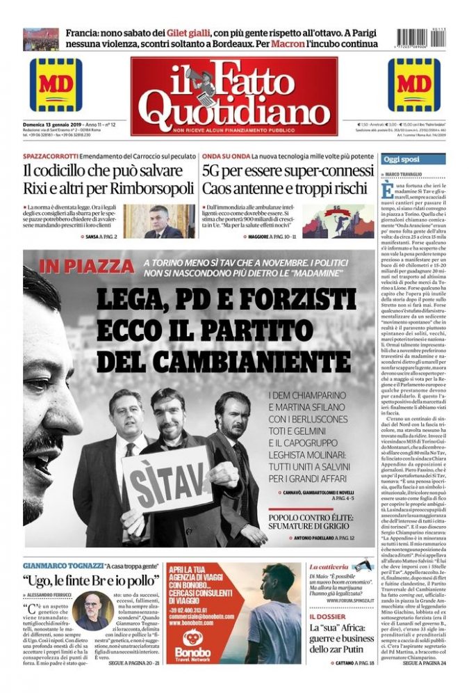 Copertina di domenica 13 gennaio 2019