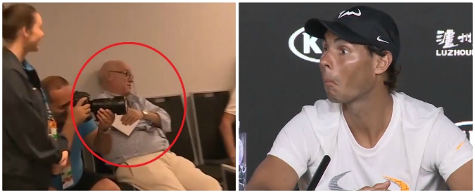 Copertina di Il giornalista italiano si addormenta nel post partita e Nadal lo prende in giro: “Buongiorno Ubaldo”. Ecco la sua reazione