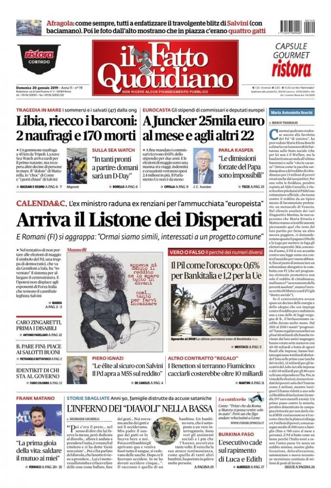 Copertina di domenica 20 gennaio 2019