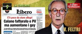 Copertina di Titolo Libero su gay, Vittorio Feltri: “Ci tolgono pubblicità? Chi se ne frega. M5s ci leva fondi? Non mi importa niente”