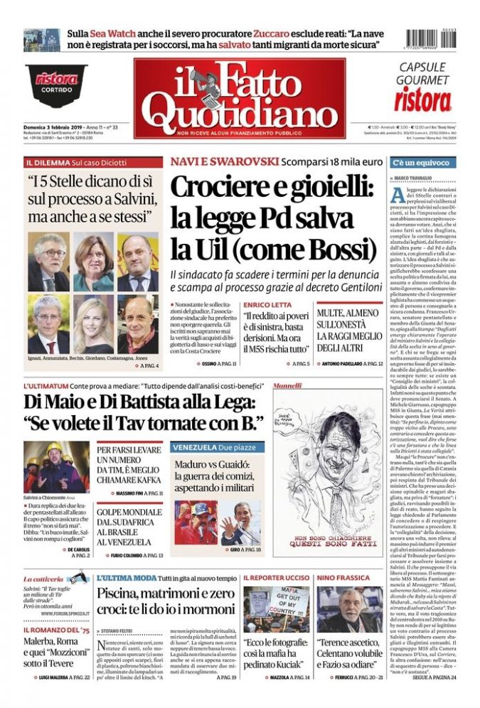 Copertina di domenica 3 febbraio 2019