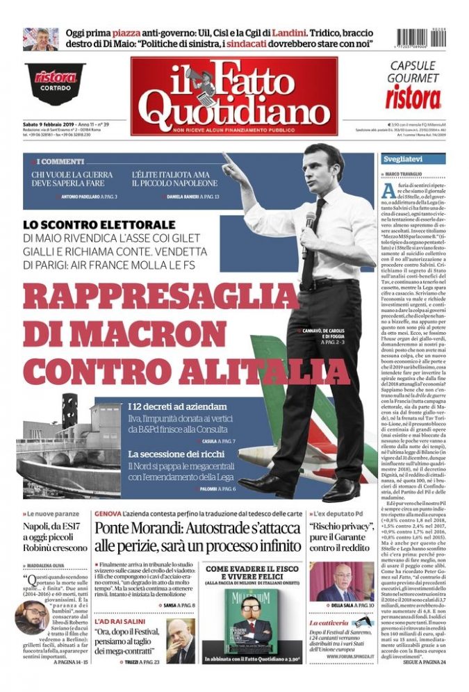 Copertina di sabato 9 febbraio 2019