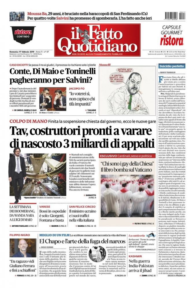 Copertina di domenica 17 febbraio 2019