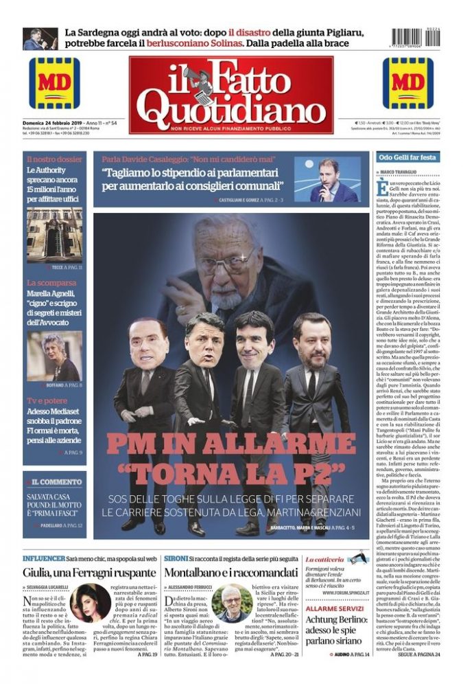 Copertina di domenica 24 febbraio 2019