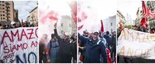 Copertina di Amazon, sciopero driver in Lombardia. Landini: “Non si può essere poveri lavorando”. Sit-in rider davanti alla Casaleggio Associati