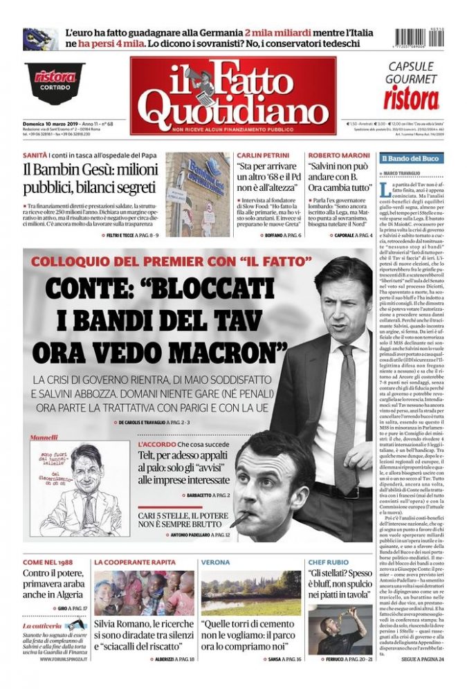 Copertina di domenica 10 marzo 2019