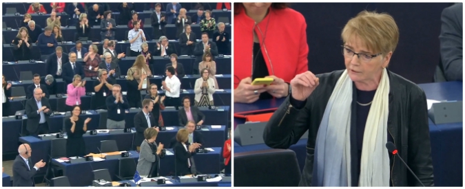 Copertina di Tajani, Zimmer (Sinistra): “Si dimetta”. Metà Parlamento si alza e applaude, ma il Ppe lo difende: “Errore comunicativo”