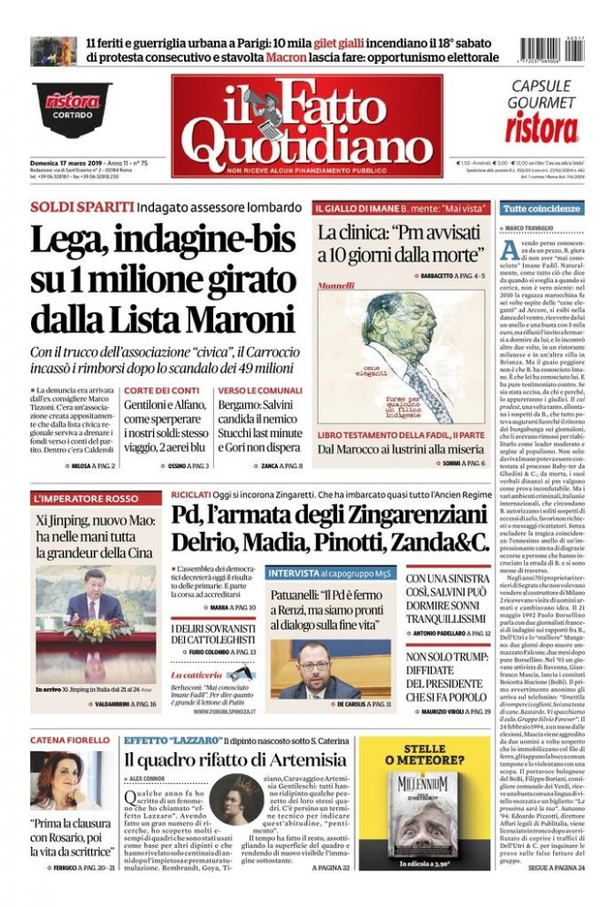 Copertina di domenica 17 marzo 2019