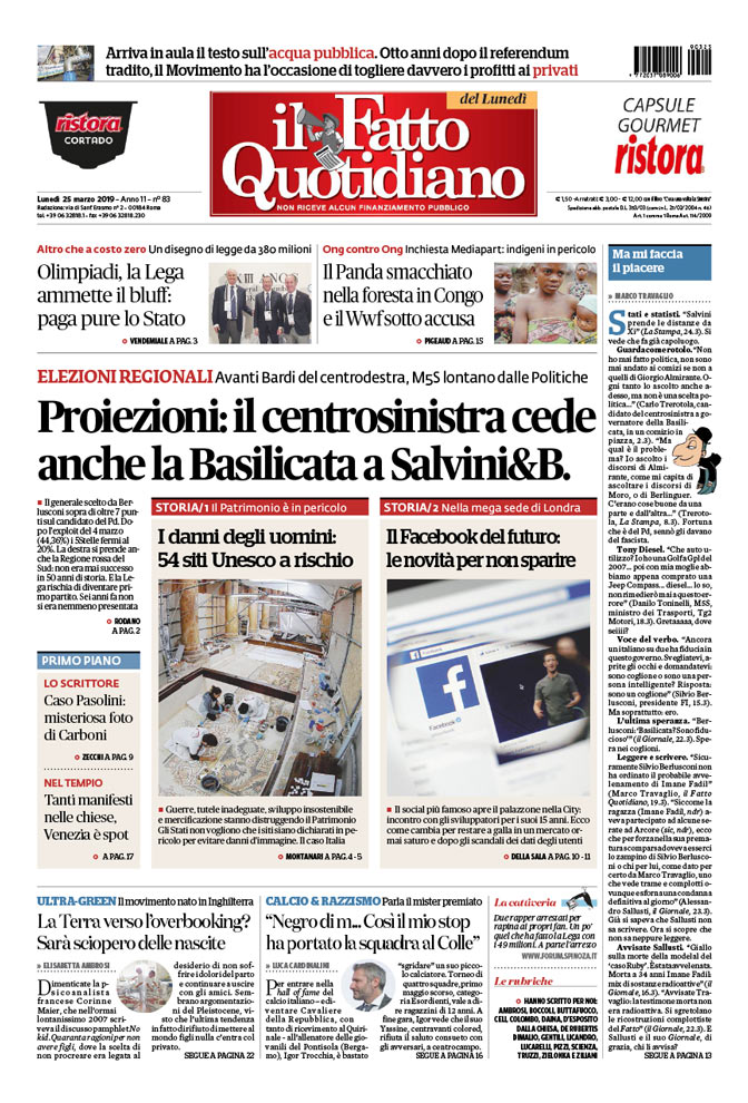 Proiezioni: il centrosinistra cede anche la Basilicata a Salvini&B.