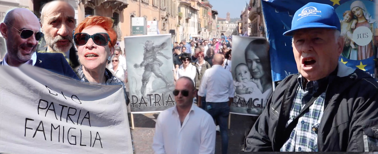 Copertina di Verona, sfila il popolo della famiglia tra cori antiabortisti e striscioni nostalgici. Gandolfini: “Ci rivolgiamo a tutti i partiti”