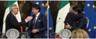 Copertina di Juncker: “Tra Italia ed Europa c’è grande amore, bisogna dirlo ai ministri italiani”. Conte lo abbraccia: “My good friend”