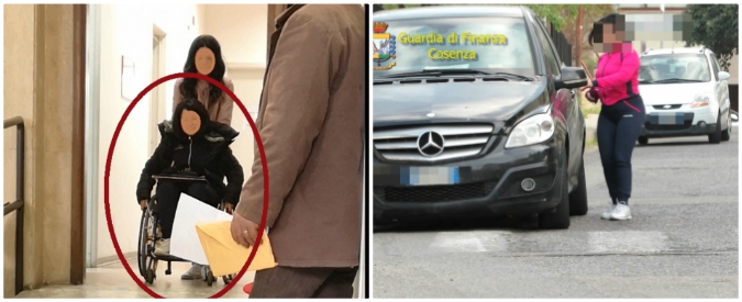 Copertina di Cosenza, si finge invalida sulla sedia a rotelle ma viene ripresa mentre guida e cammina: il video che la incastra