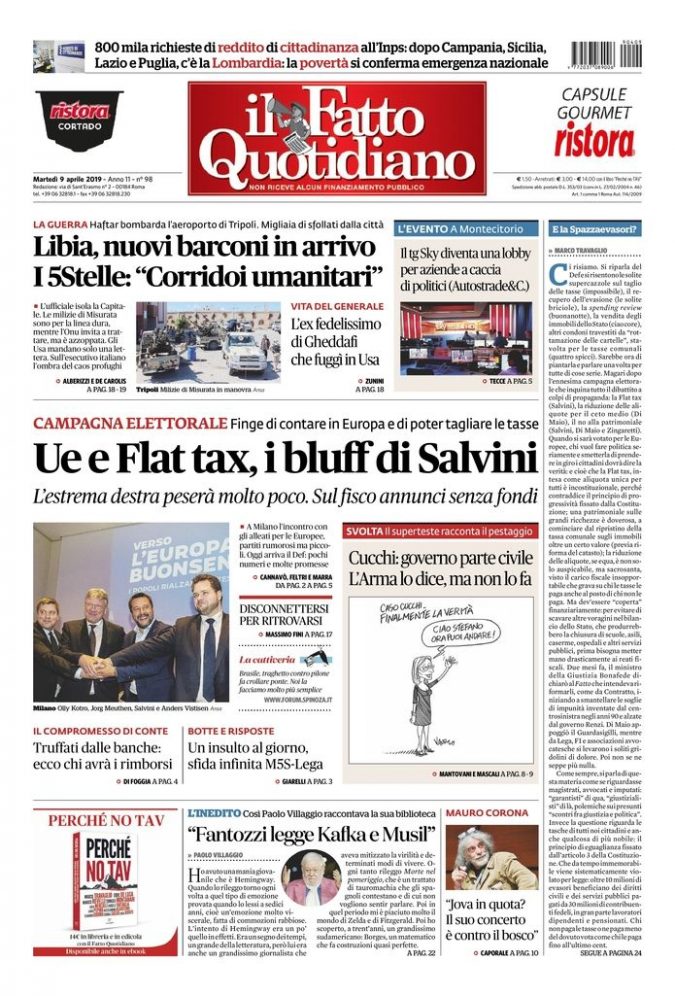 Copertina di martedì 9 aprile 2019