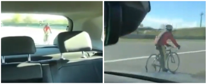 Copertina di Torino-Savona, il ciclista in autostrada come se niente fosse. Gli automobilisti increduli (e divertiti): “In Italia vale tutto”