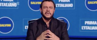 Copertina di Crozza-Salvini vuole bloccare l’uso delle parole straniere: “Ti illudono con brexit e push up e alla fine sono senza tette”. Il discorso strampalato è tutto da ridere