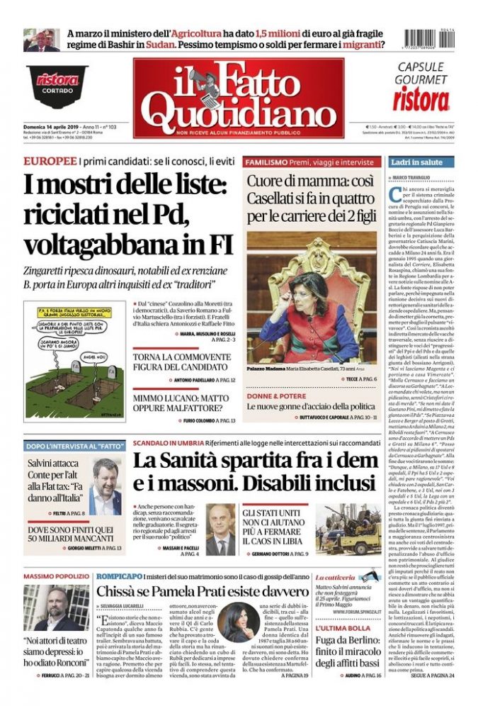 Copertina di domenica 14 aprile 2019