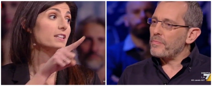 Copertina di Roma, Raggi: “Subìto pressioni, i dirigenti di Ama volevano premi a pioggia coi soldi dei cittadini”. Botta e risposta con Formigli