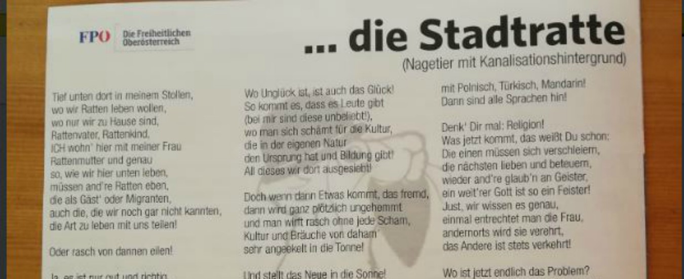 Austria, il vicesindaco della città di Hitler pubblica una poesia sui topi ma allude ai migranti. Kurz: “Razzista”