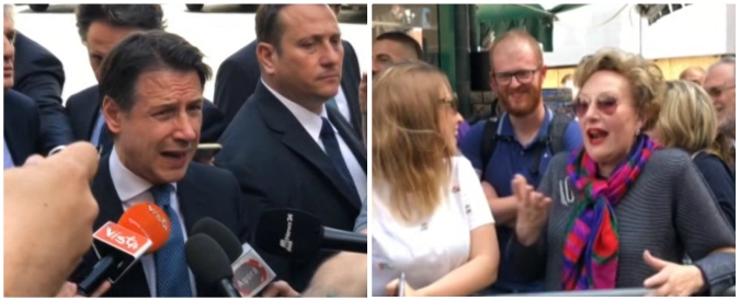 Copertina di Conte è fuori da Palazzo Chigi e la signora interrompe l’intervista: “Presidente, le strade in Sicilia quando le fa?”