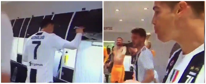 Copertina di Juventus, c’è la festa scudetto ma Ronaldo è annoiato: ecco la sua “gioia” mentre i compagni cantano e ballano