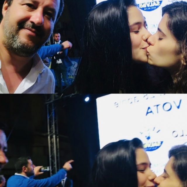 Si fingono fan di Salvini per chiedergli un selfie, ma poi le due ragazze si baciano: il gesto spiazza il ministro, che reagisce così