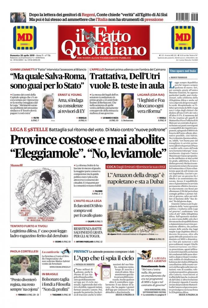 Copertina di domenica 28 aprile 2019