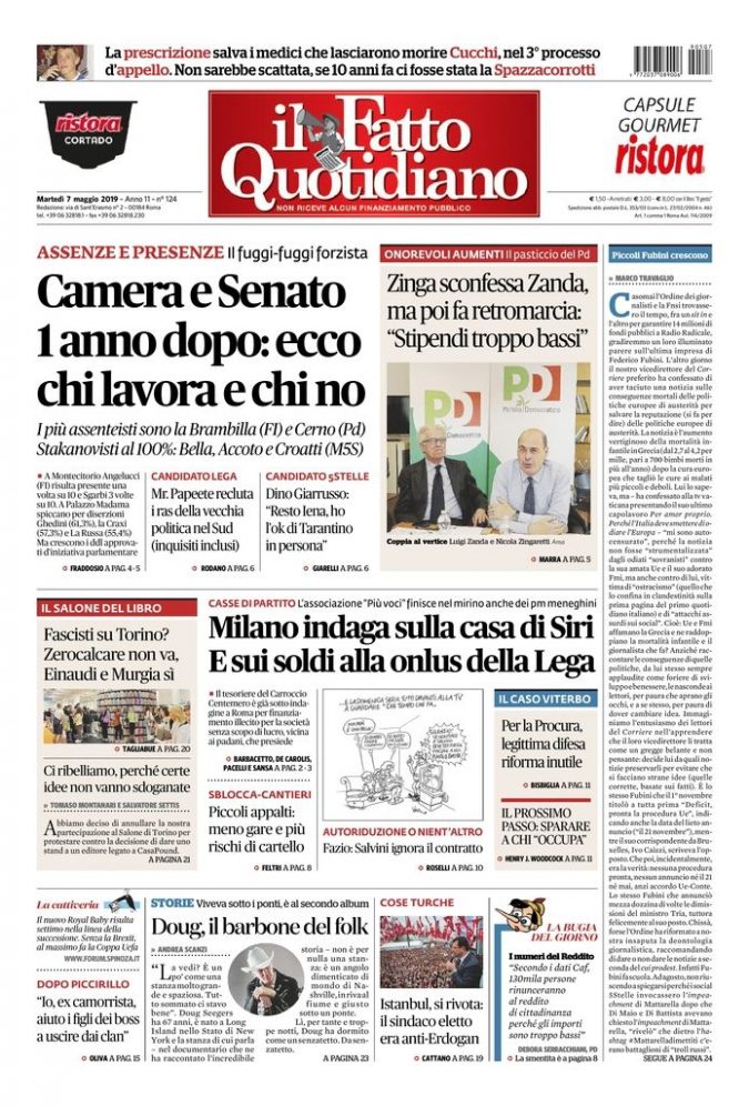 Copertina di martedì 7 maggio 2019