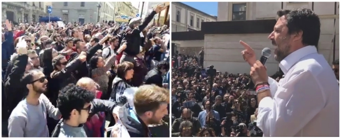 Copertina di Catanzaro, Salvini contestato per tutto il comizio: “Buffone, Lega vergogna”. Lui: “Andate a trovare Oliverio”