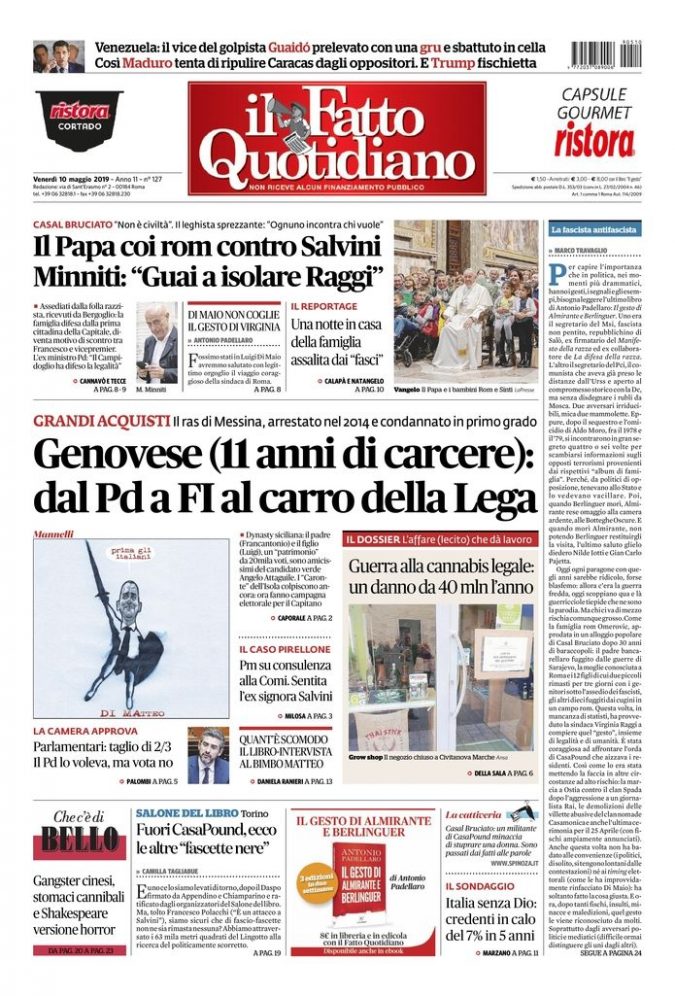 Copertina di venerdì 10 maggio 2019