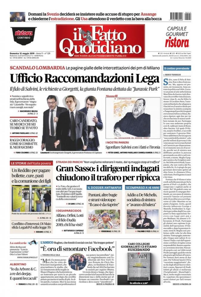 Copertina di domenica 12 maggio 2019