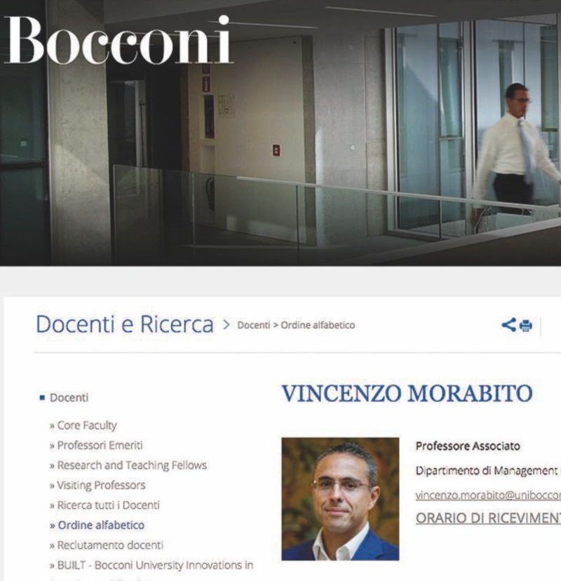 Sul Web - La pagina di Vincenzo Morabito sul sito della Bocconi Appalti Milano, il prof della Bocconi e il nipote del boss fanno affari insieme