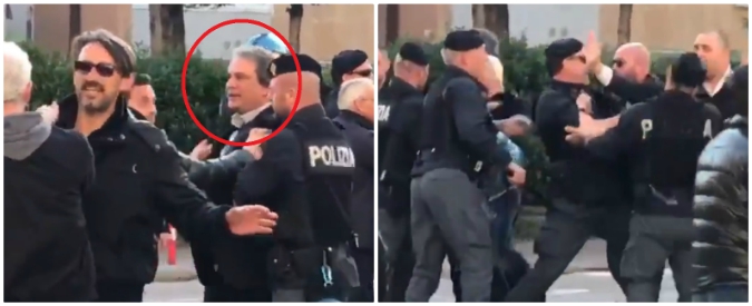 Copertina di Ravenna, tensione al comizio di Forza Nuova: Roberto Fiore tenta di forzare il cordone di polizia