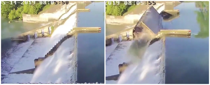 Copertina di La forza dell’acqua distrugge gli argini: il momento dell’improvviso crollo della diga. E il lago si prosciuga