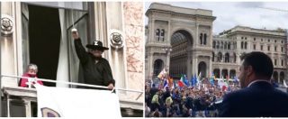 Copertina di In piazza Duomo parlano gli alleati di Salvini e dal balcone si affaccia un uomo vestito da Zorro: “Restiamo umani”
