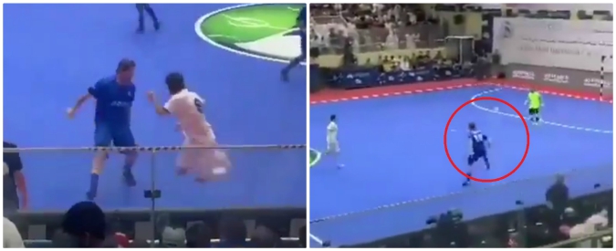 Copertina di Prova a irridere Totti con un sombrero ma l’ex capitano della Roma lo zittisce con un solo tocco verso la porta: il video