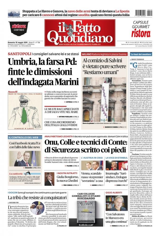 Copertina di domenica 19 maggio 2019