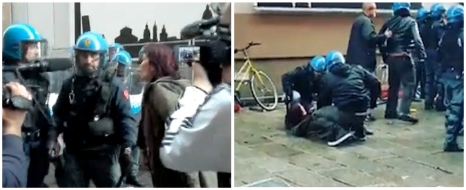 Copertina di Forza Nuova a Bologna, signora antifascista sfida la polizia: “Da che parte state?”. Gli agenti la scaraventano a terra