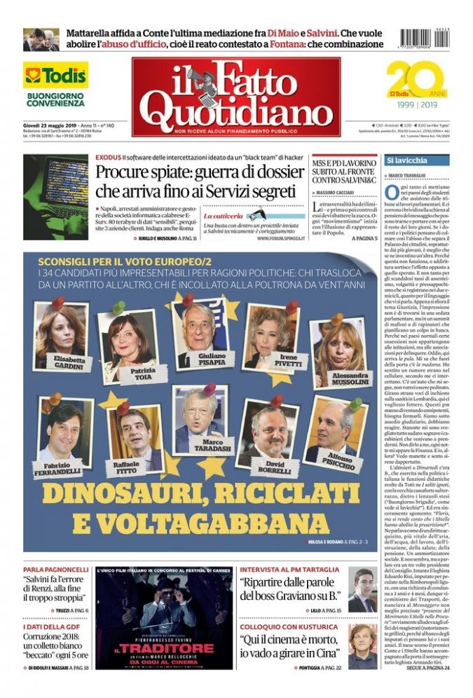 Copertina di giovedì 23 maggio 2019