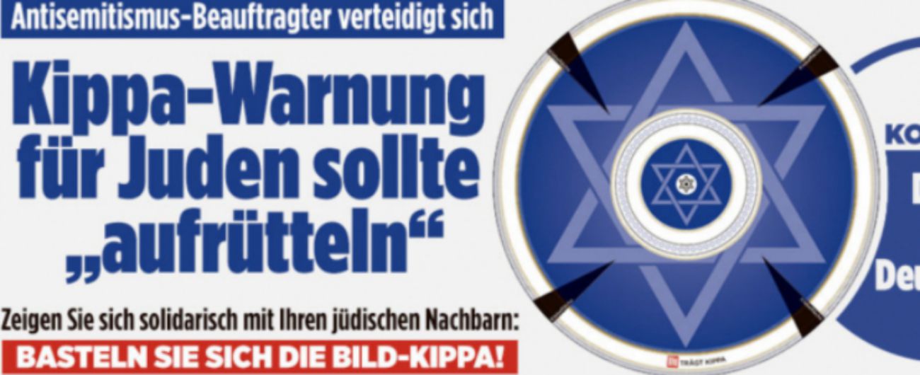 Germania, Bild regala kippah azzurra. Il portavoce del governo: “Lo Stato ha dovere di garantire libertà di religione”