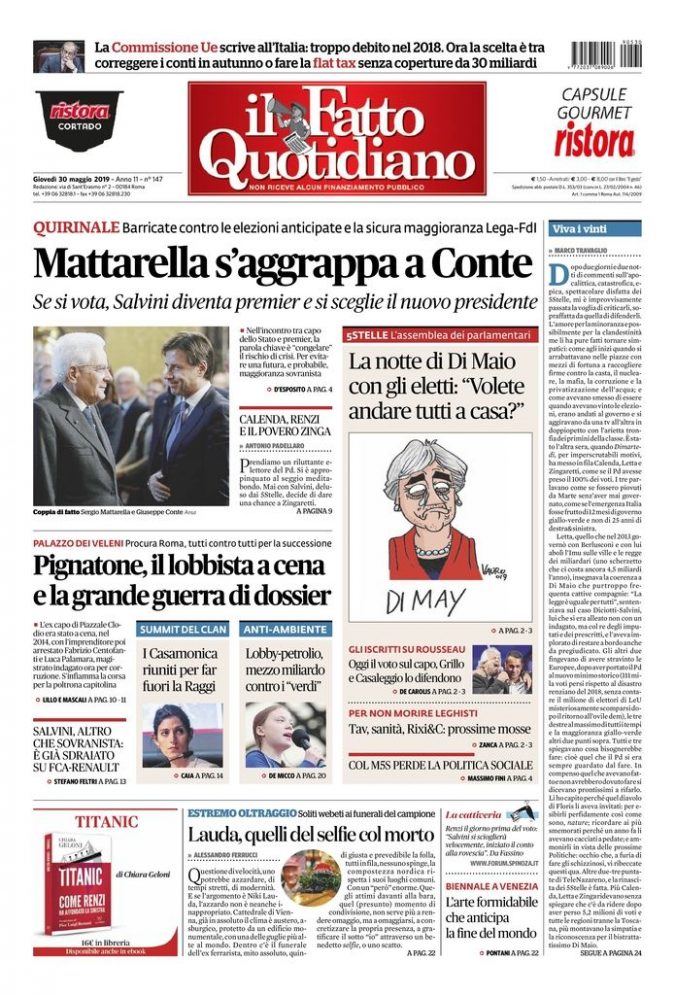 Copertina di giovedì 30 maggio 2019