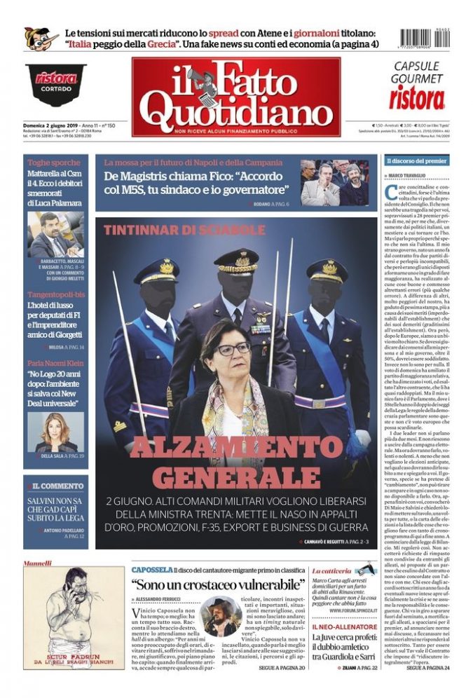 Copertina di domenica 2 giugno 2019