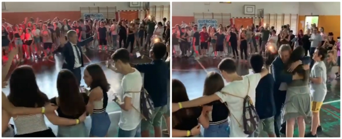 Copertina di Bologna, il prof va in pensione e gli studenti lo sorprendono cantandogli “ho imparato da te”: e lui reagisce così