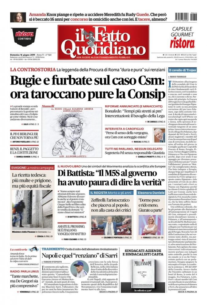 Copertina di domenica 16 giugno 2019