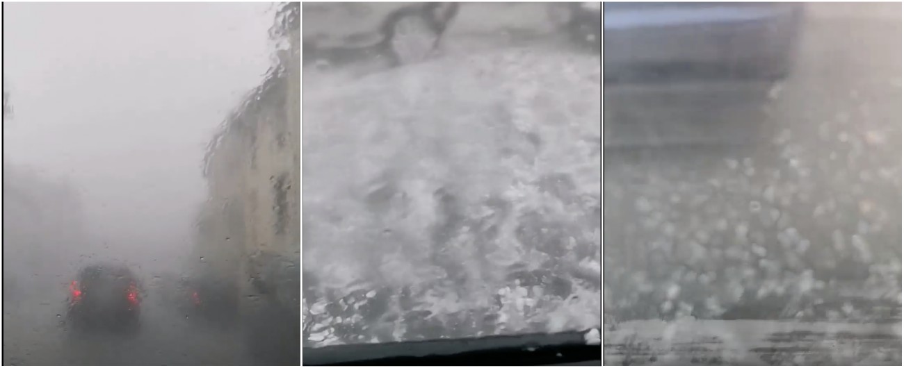 Copertina di Chicchi di grandine come proiettili, il viaggio in auto sembra un film horror. E il parabrezza finisce così